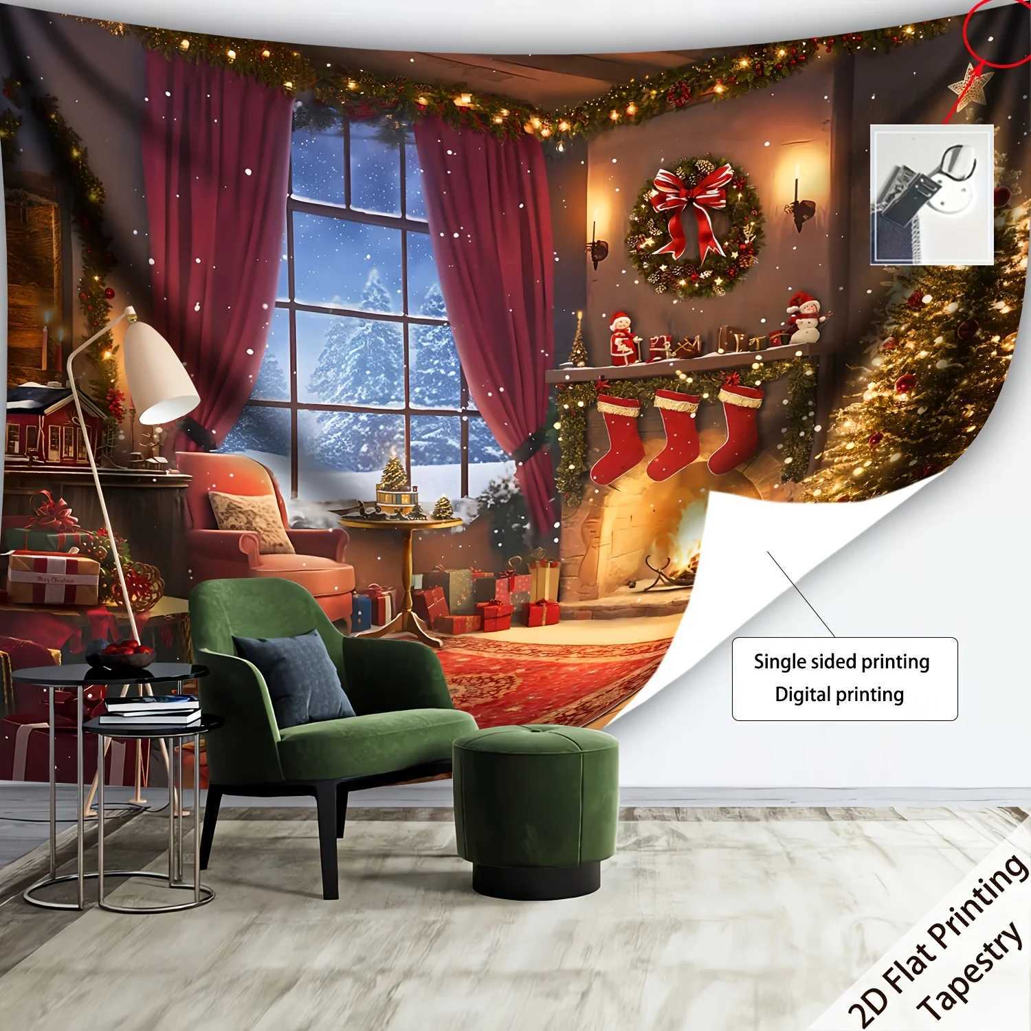 tapestry2D Flat Printing1pcs Christmas Tree Fireplace Gifts Tapestry Christmas Day Large Size Decorative Hanging Cloth HoliM251125