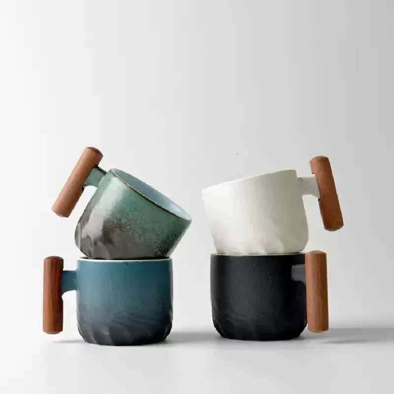 Ceramic retro coffee cup tea cup wooden handle coffee cup birthday gift Y251125