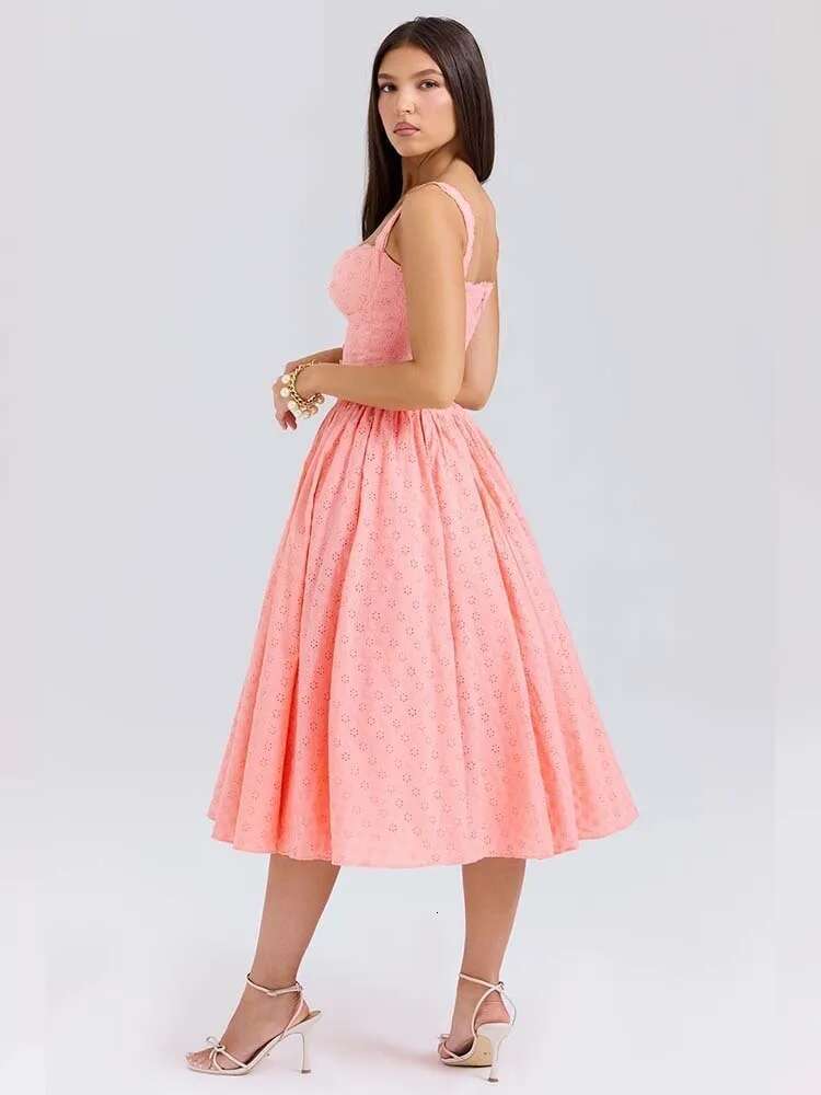 Dongdumaoyi Townlike Elegant Midi Long A Line Dress Women Spaghetti Strap Spring Summer Embroidery Nightclub Sexy Party Dresses