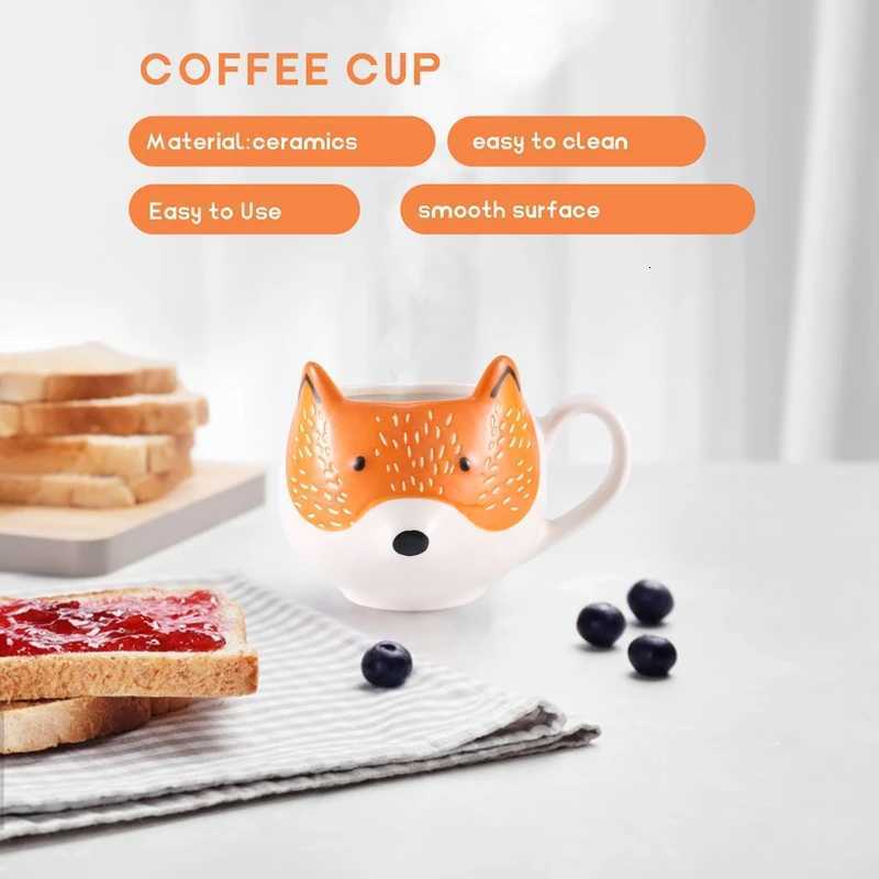 B62B-Ceramic Coffee Cup Cartoon Fox Shaped Cup Animal Pattern Home Kitchen Office Juice Milk Cup Y251125