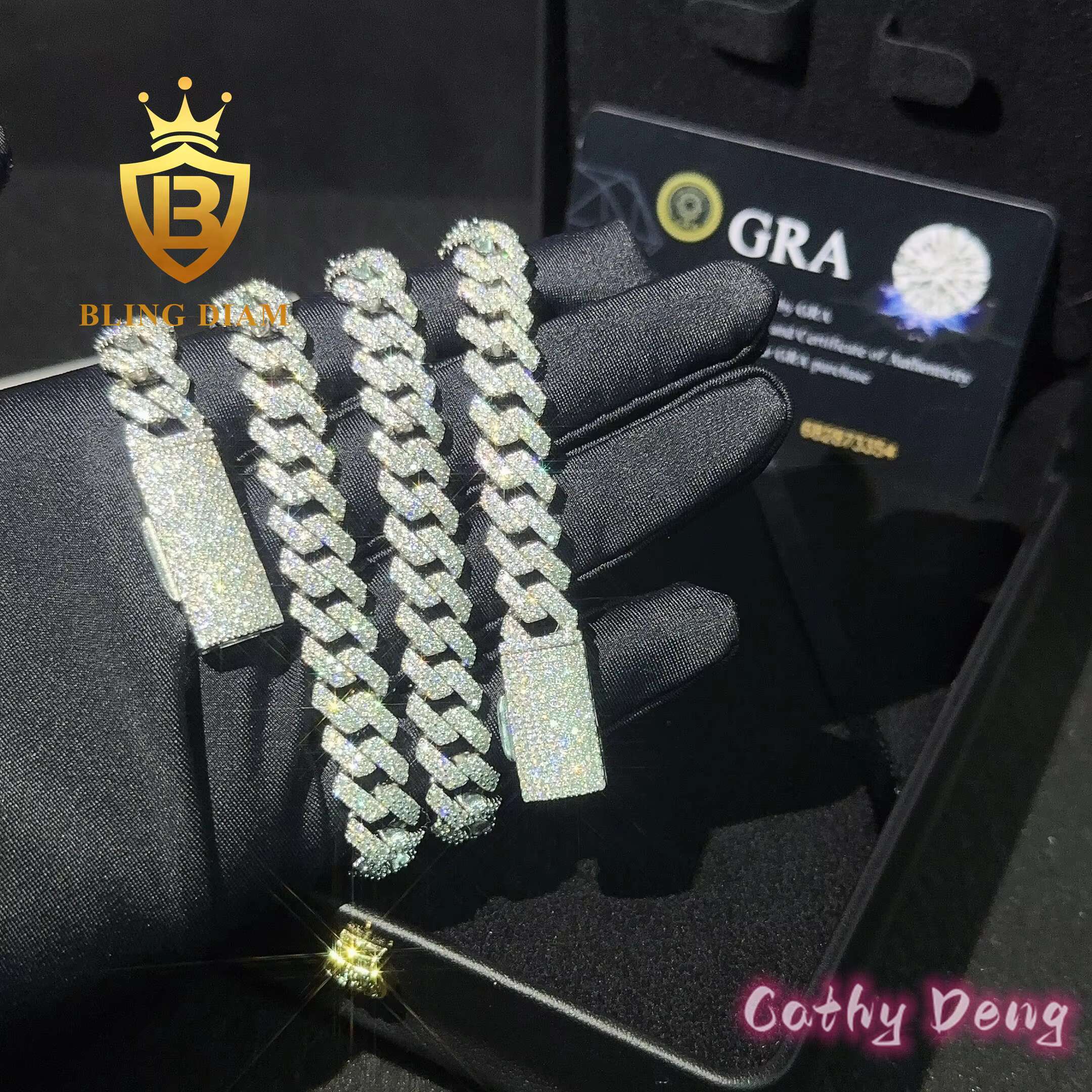 Ready to Ship 10mm Moissanite Cuban Llink Bracelet 925 Silver Classic Moissanite Diamond Cuban Chain Necklace Pass Diamond test