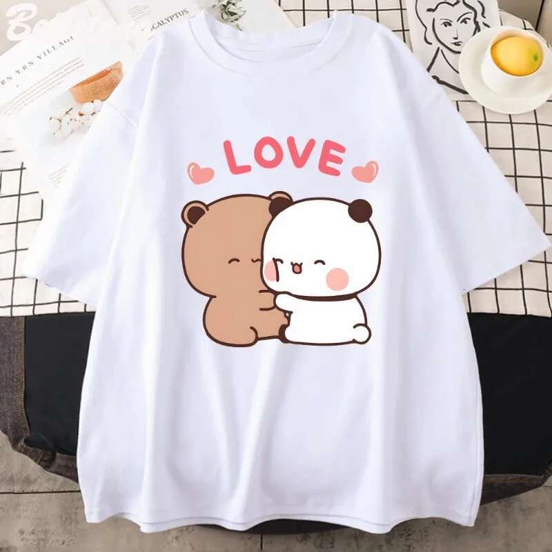 Dongdumaoyi Panda LOVE T Shirt Women S Bubu Dudu Couple Tops Short Sleeve Fashion Printed Summer Korean Harajuku