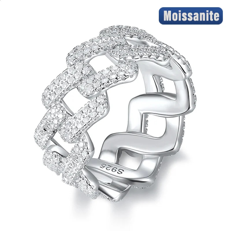 S925 Silver Cuban link hiphop Ring 1CT D VVS1 Certified Hip Hop Style Jewelry Personalized rings Valentines Day Gift 250425