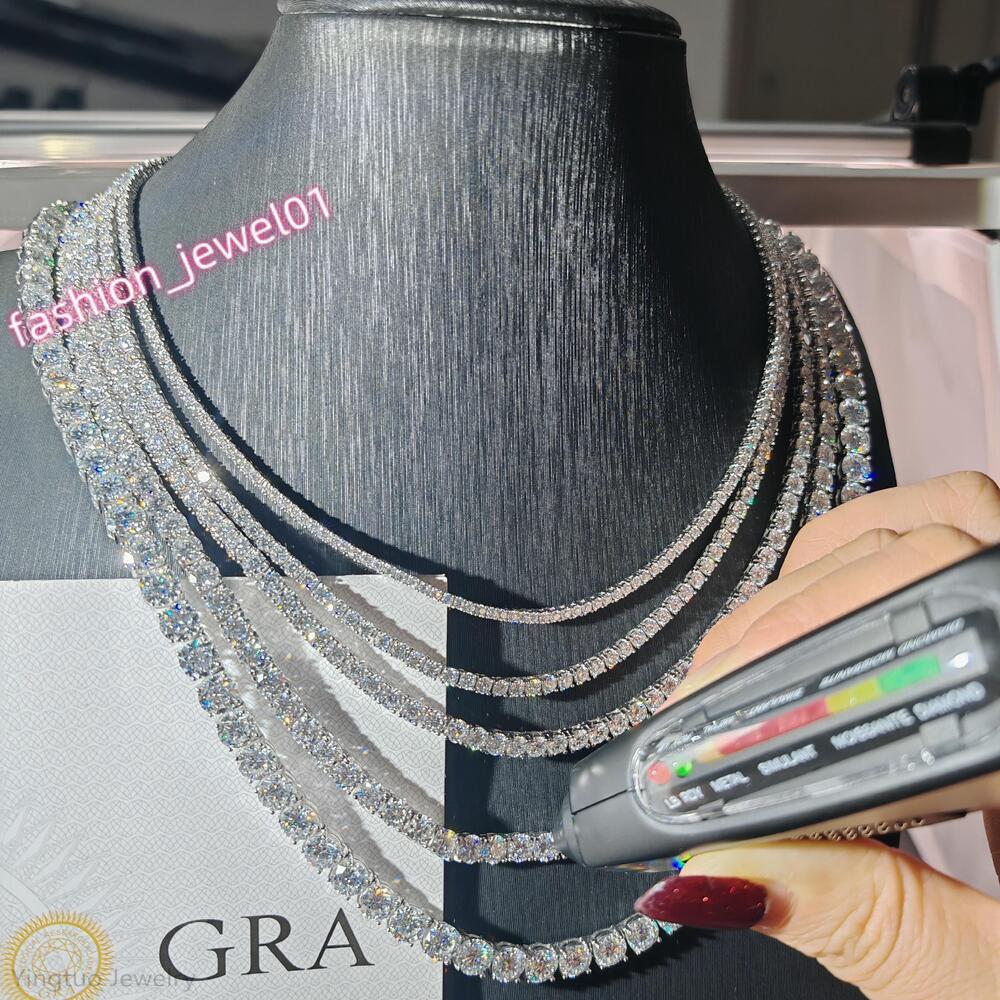 18K White Gold Plated 925 Silver Link Chain Trendy Tennis Moissanite Necklace for Parties