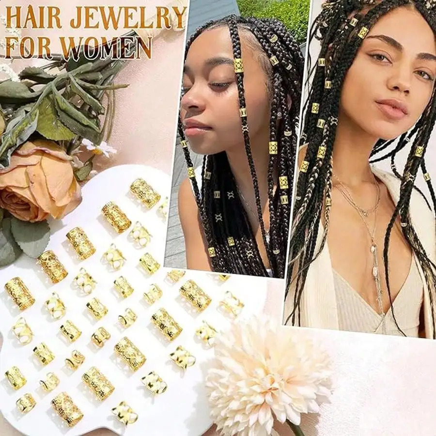 40 pieces of alloy hair jewelry cuffs used for braids metal feather locks beads cuff rings and versatile braid accessories 250417