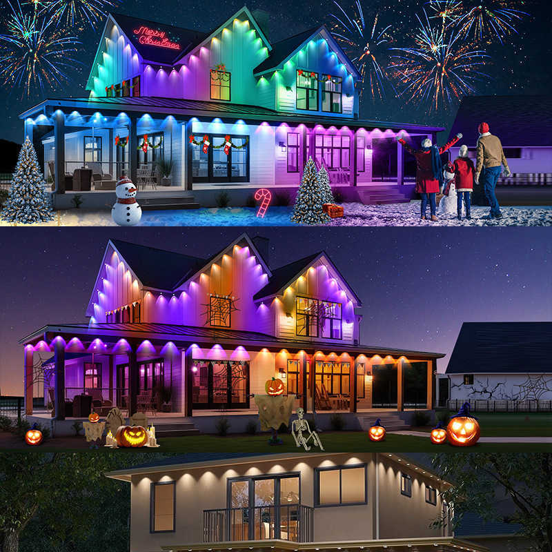 15M 30M 60M Permanent Outdoor Eaves LED Lights Waterproof RGBCCT String Lights APP Bluetooth Full House Christmas Party Lighting zyc241120