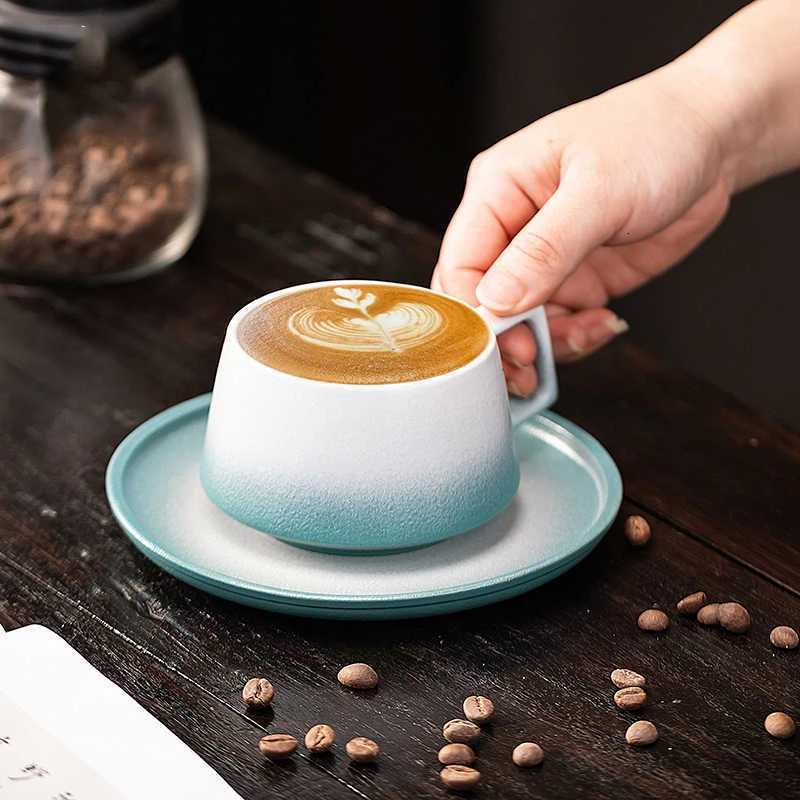 250ml Ceramic Coffee Cup And Dish Set High Beauty Mug With Tray Afternoon Tea Home Splicing Color Office Cup Light Luxury Y251125