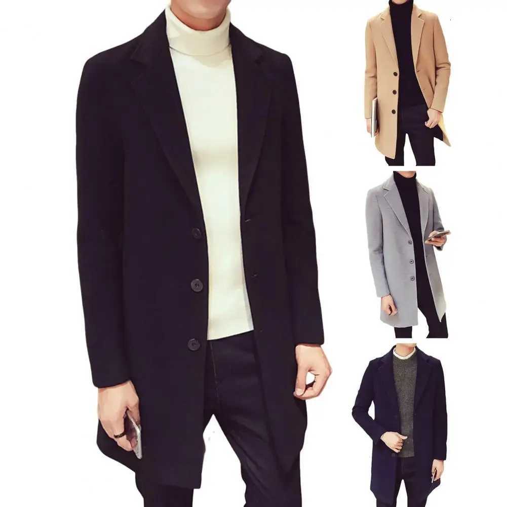 Winter Long Jacket Mens Fashion Slim Trench Coats Overcoat Men Black Windbreaker Single-Breasted Autumn Winter Woolen CoatT251125