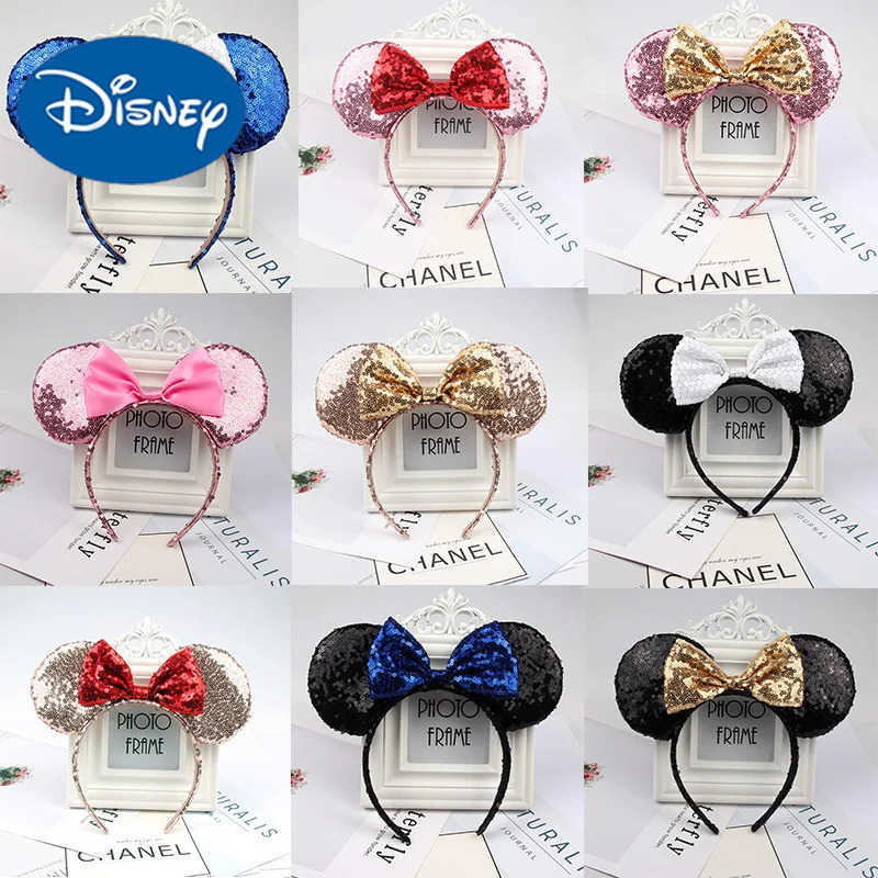 Disney Mickey Minnie Ears Bow Headwear Headband Holiday DIY Hair Accessories Hair Christmas Glitter Hair Bow Female Gift X250425