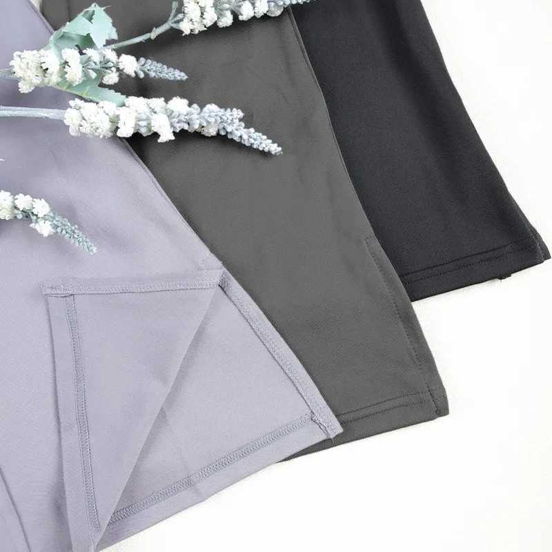 Womens yoga Flare Pants with pockets crossed waist sport waist hip lift workout tight fit split hem activity suitC250425