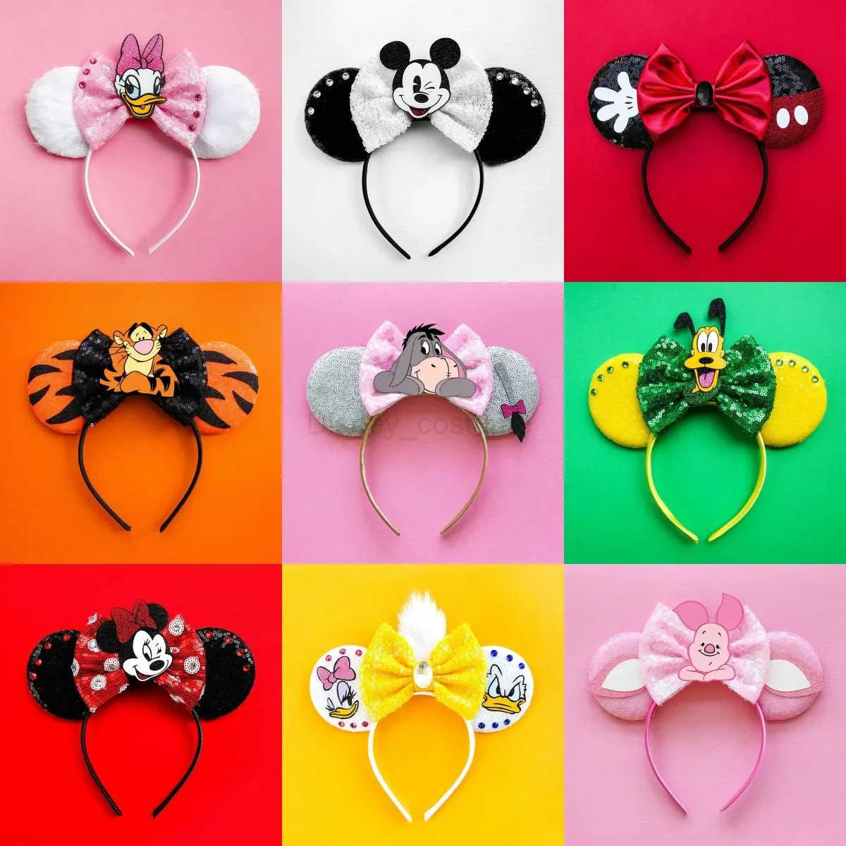 Disneymini Mouse Ear Headband Female Cute Mickey Mouse Hair Girl Shining Bow Elastic Hair Accessories Childrens Role Play X250425
