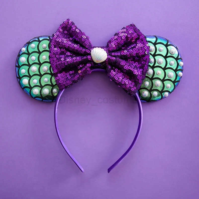 Disney Beauty Fish Head with Female Cute Floor Ears Hair Girl Ariel Pearl Shell Hair Accessories Childrens Party Gift X250425