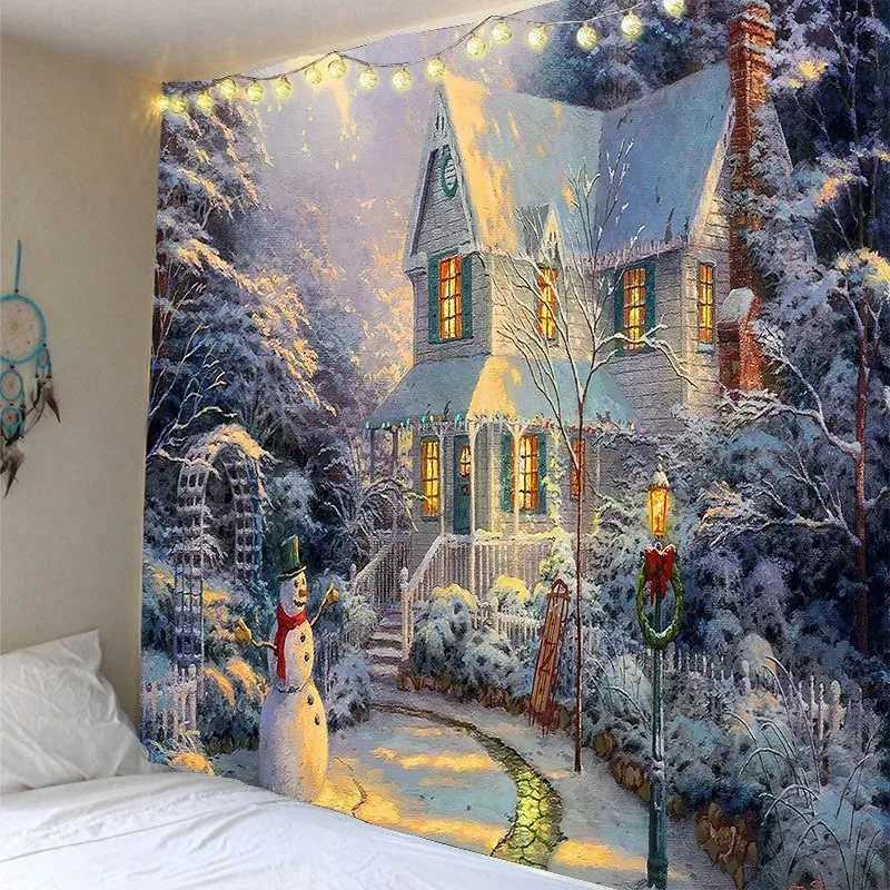 Santa Claus Tree Snowman Decoration Tapestry Hanging Tarot Cards Hippie Wallcloth Dormitory Home Decoration Christmas DecorationM251125
