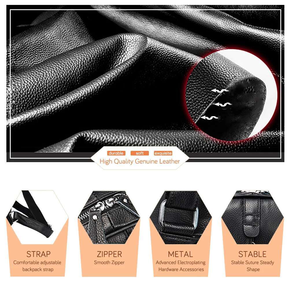 Zency 100% Genuine Leather Women Stylish Backpack Casual Travel Back Pack Bag Preppy Style Schoolbag Laptop Knapsack Bronze Colo