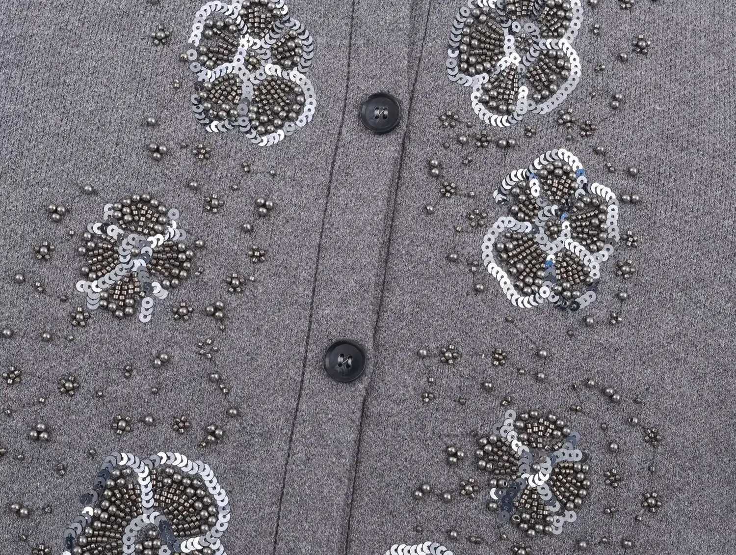 Gray Beading Sequined Knitted Cardigan Autumn New O-neck Full Sleeve Single Breasted Women Sweater Ladies Elegant Knit TopsT251125