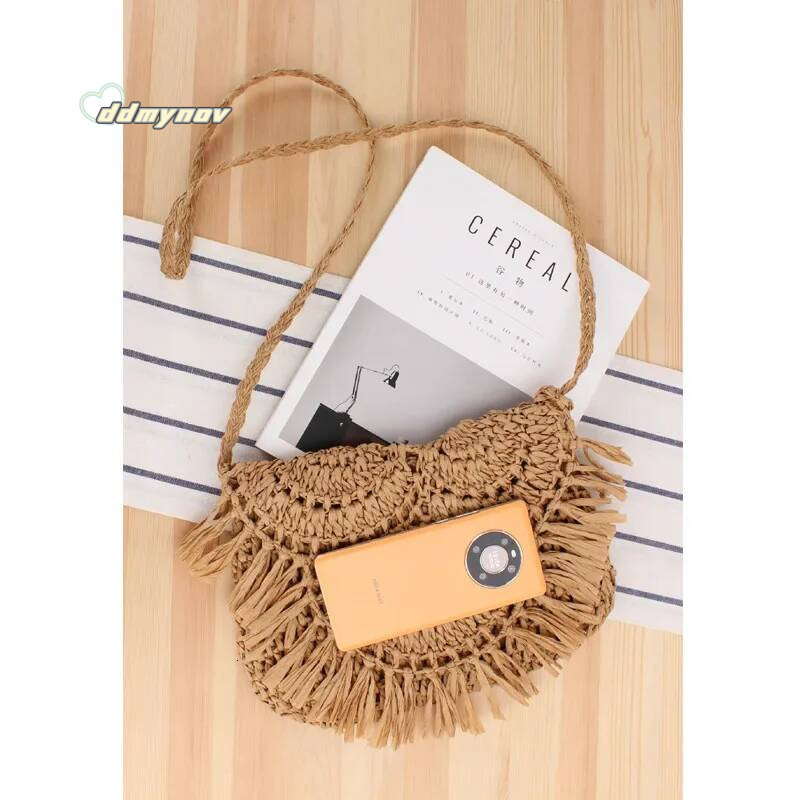 Summer Straw For Women Handmade Tassel Beach 2022 Raffia Rattan Woven Handbags Vacation Shoulder Crossbody Bags Clutch ddmynov