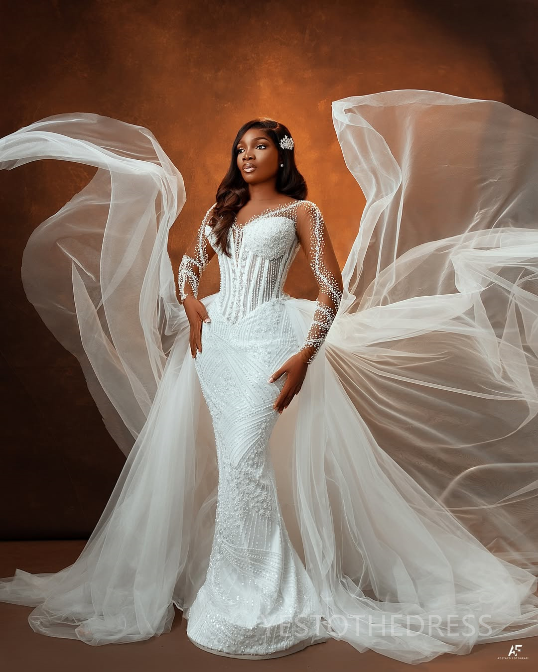 2024 Plus Size African Mermaid Wedding Dress Bridal Gowns For Bride Illusion Detachable Train Sheer Neck Beaded Lace Rhinestones Wedding Gowns For Bla