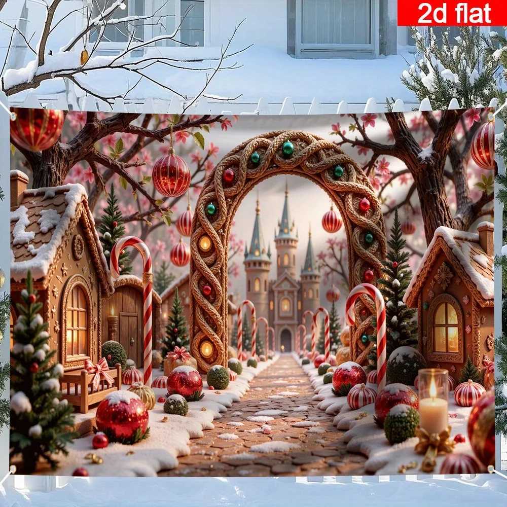 VIKAMA Christmas Wreath Archway Castle Gingerbread House Living Room Feature Wall Decor Holiday Party Room DecorM251125