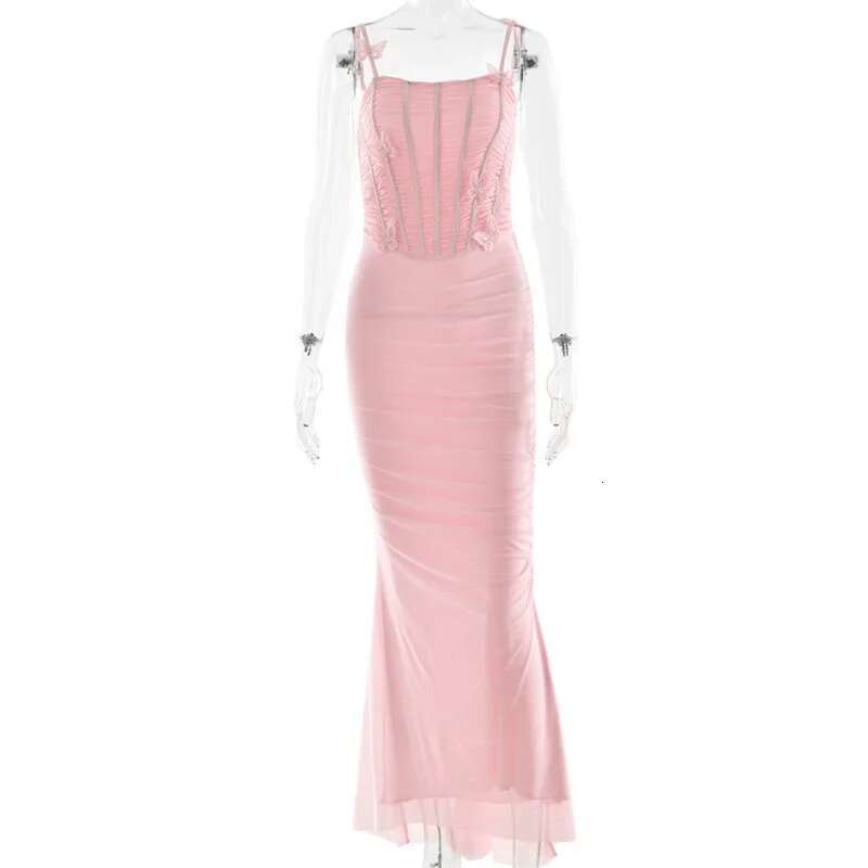 Dongdumaoyi Townlike Maxi Long Slim Bodycon Dress Women Spaghetti Strap Spring Summer Mesh Nightclub Sexy Party Dresses