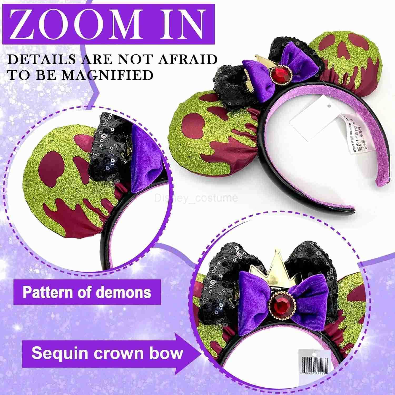 Disney 2025 Disney Mickey Headband Princess Rapunzel Snow White Sparkling Bow Gift Girls Christmas Accessories Sally Jack X250425