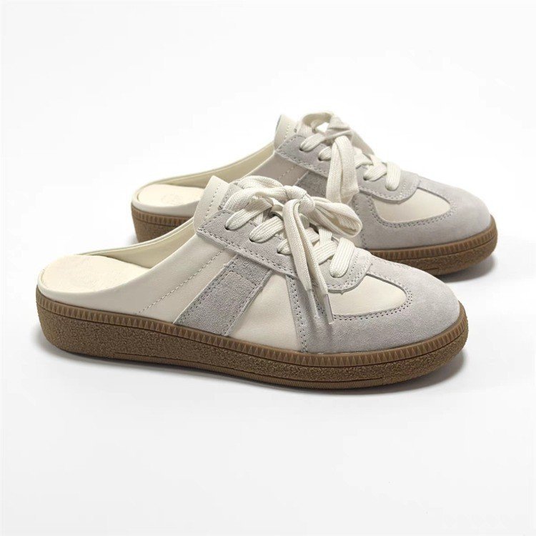 2025 summer new fashionable casual board shoes women slip on backless shoes apricot color silver hot sale
