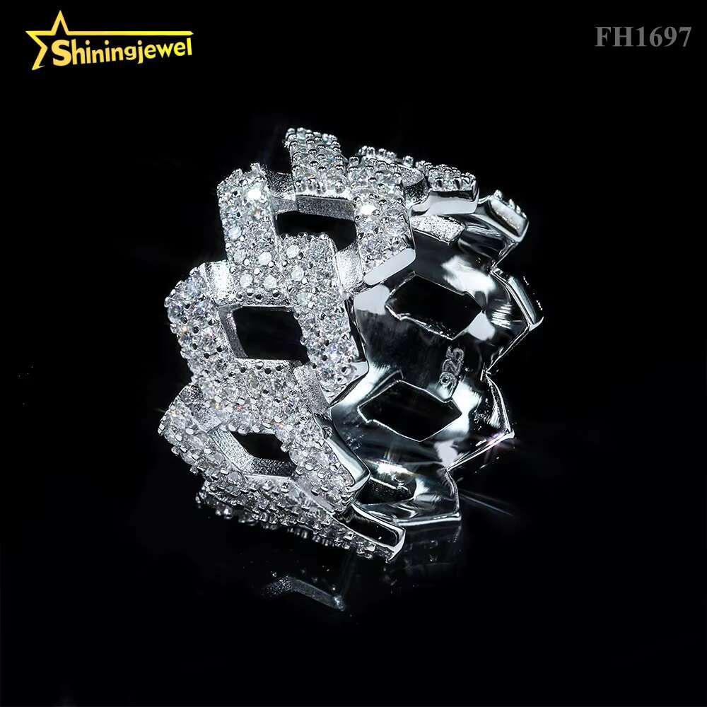 Iced Out Round Diamond Hip Hop Cuban Rings Solid Silver Men Engagement Ring Moissanite Diamond Ring