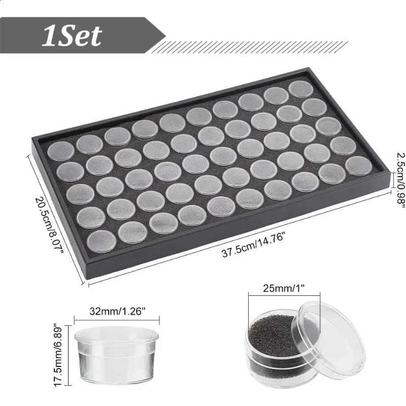 1Set 50 Gem Display Case Diamond Gemstone Storage Box Small Round Plastic Containers Box Jewelry Organizer Container with Foam 250424