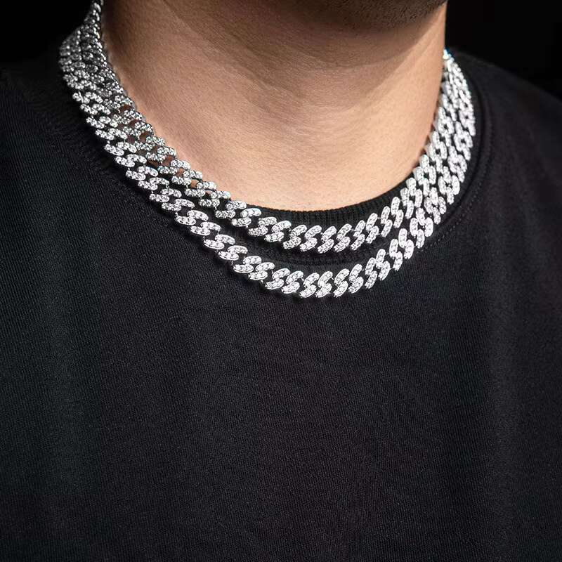 RTS Iced Out 925 Sterling Silver Moissanite Cuban Link Chains 18 20 Inches D VVS Cuban Chain Necklace for Gift