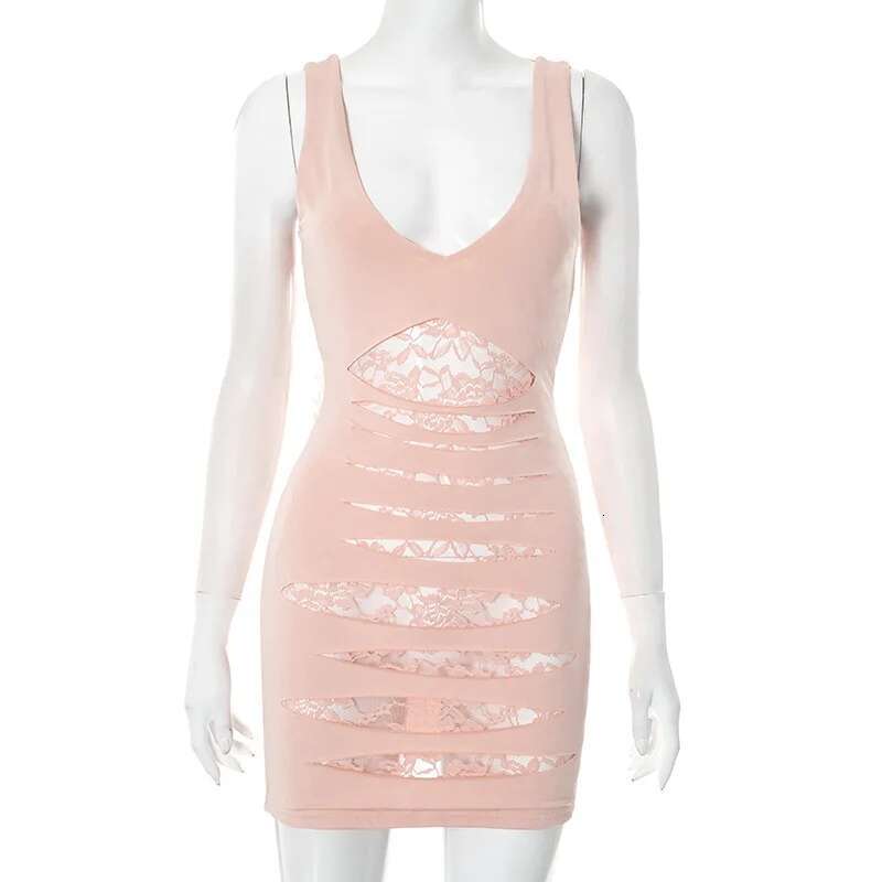 Dongdumaoyi Townlike Ribbon Lace Patchwork Slim Bodycon Dress Women Mini Spring Summer V Neck Nightclub Sexy Party Dresses