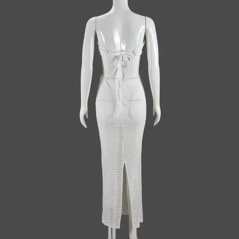 Dongdumaoyi Townlike Hollow Out Knitted Slim Bodycon Dress Women Strapless Summer Maxi Long Backless Nightclub Sexy Party Dresses