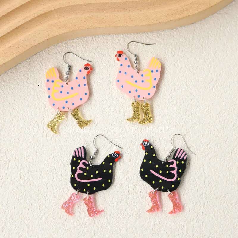 Fancy Chicken High Heels Boots Drop Earrings For Women Lady Colorful Acrylic Animal Dangle Hook Jewelry Cute Charm Stud Gifts