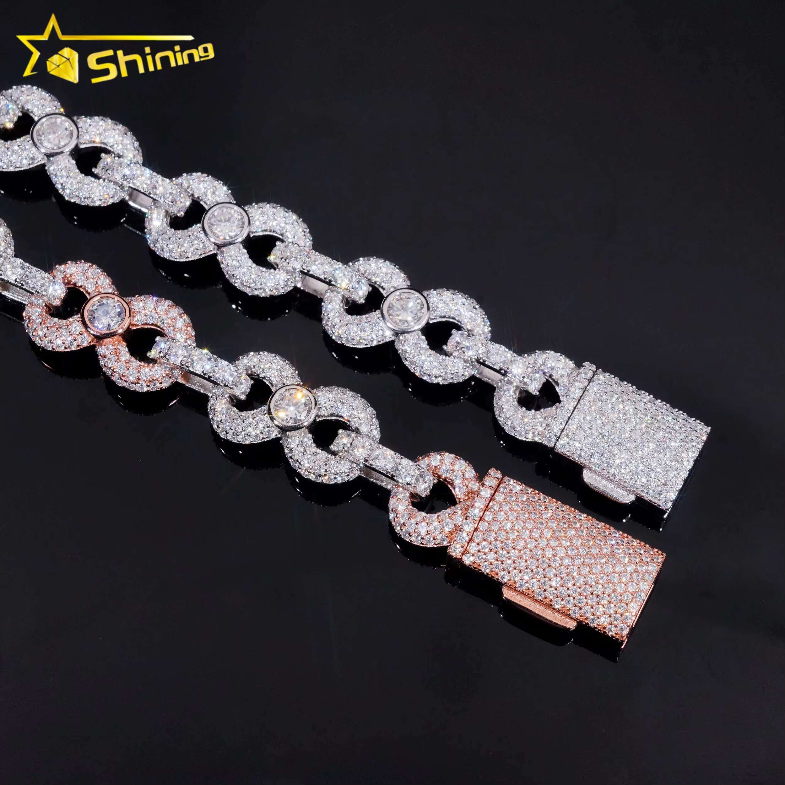 Ready to Ship 13MM Width Solid Sterling Silver 925 Gold Plated Hip Hop VVS Moissanite Infinity Cuban Link Chain Bracelet