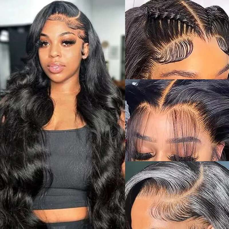 Body Wave 13X6 13X4 Lace Front Pre Plucked 200 Density With Baby Natural Black 100% Human Hair Wig For Women