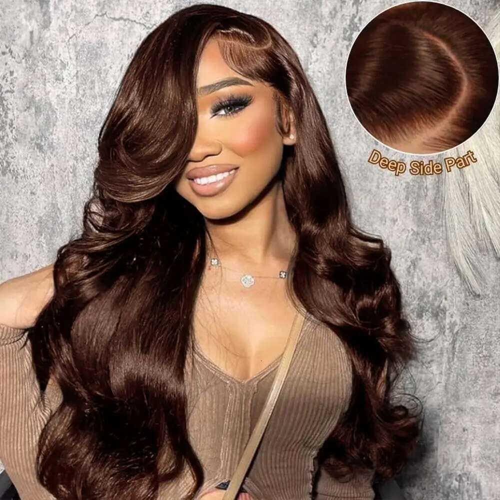 Linktowig 250 Density Chocolate Brown Front Brazilian Colored Body Wave Human Hair Wigs 13X6 Hd Lace Frontal Wig