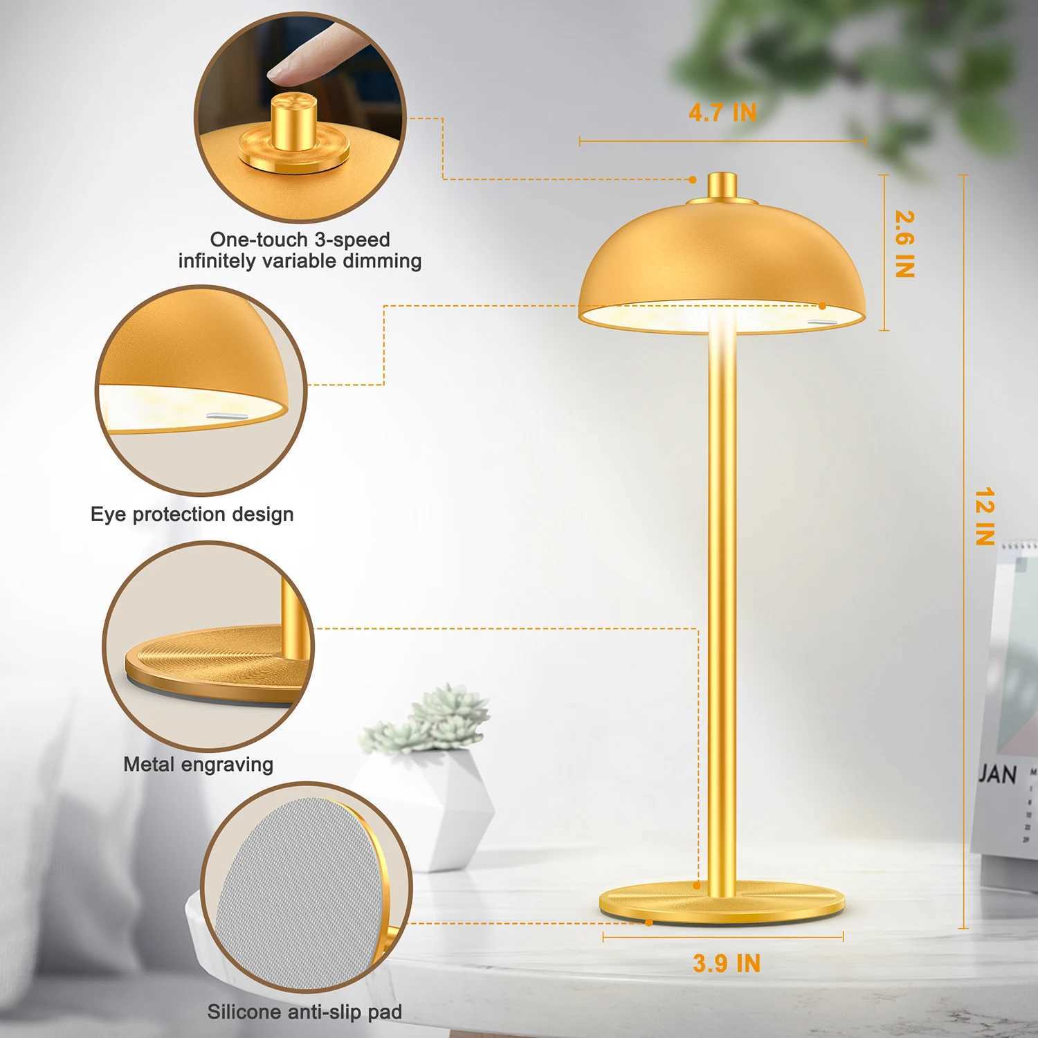 SUBORT Table Lamp for Bedroom Rechargeable Wireless Touch Lamp Camping Mushroom Creative Lamp Mood Light USB-C Desk LampM251125
