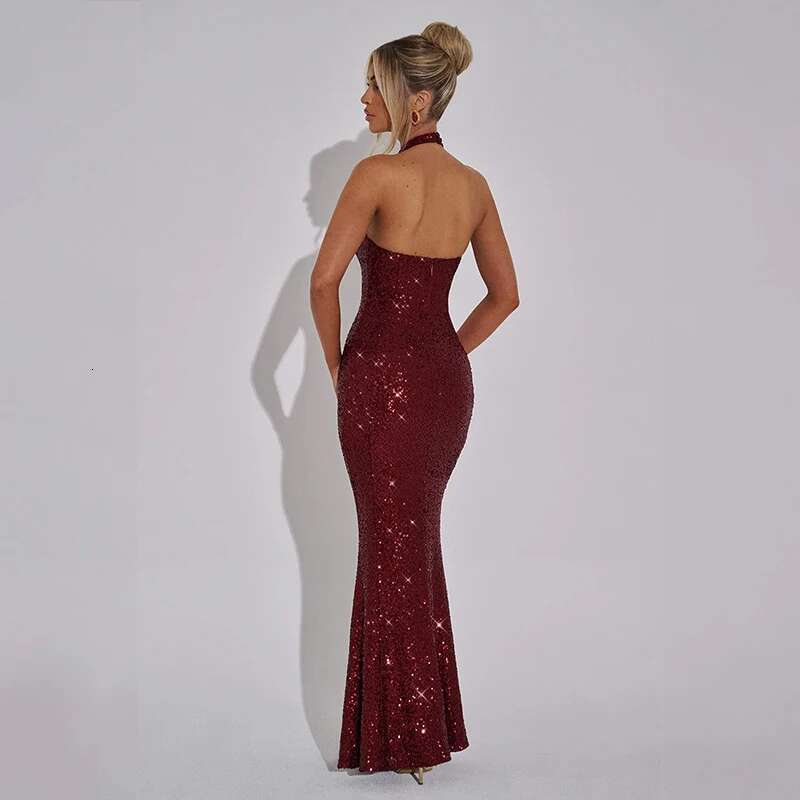 Dongdumaoyi Townlike Backless Sequin Nightclub Sexy Party Dress Women Halter Spring Summer Slim Bodycon Maxi Long Dresses