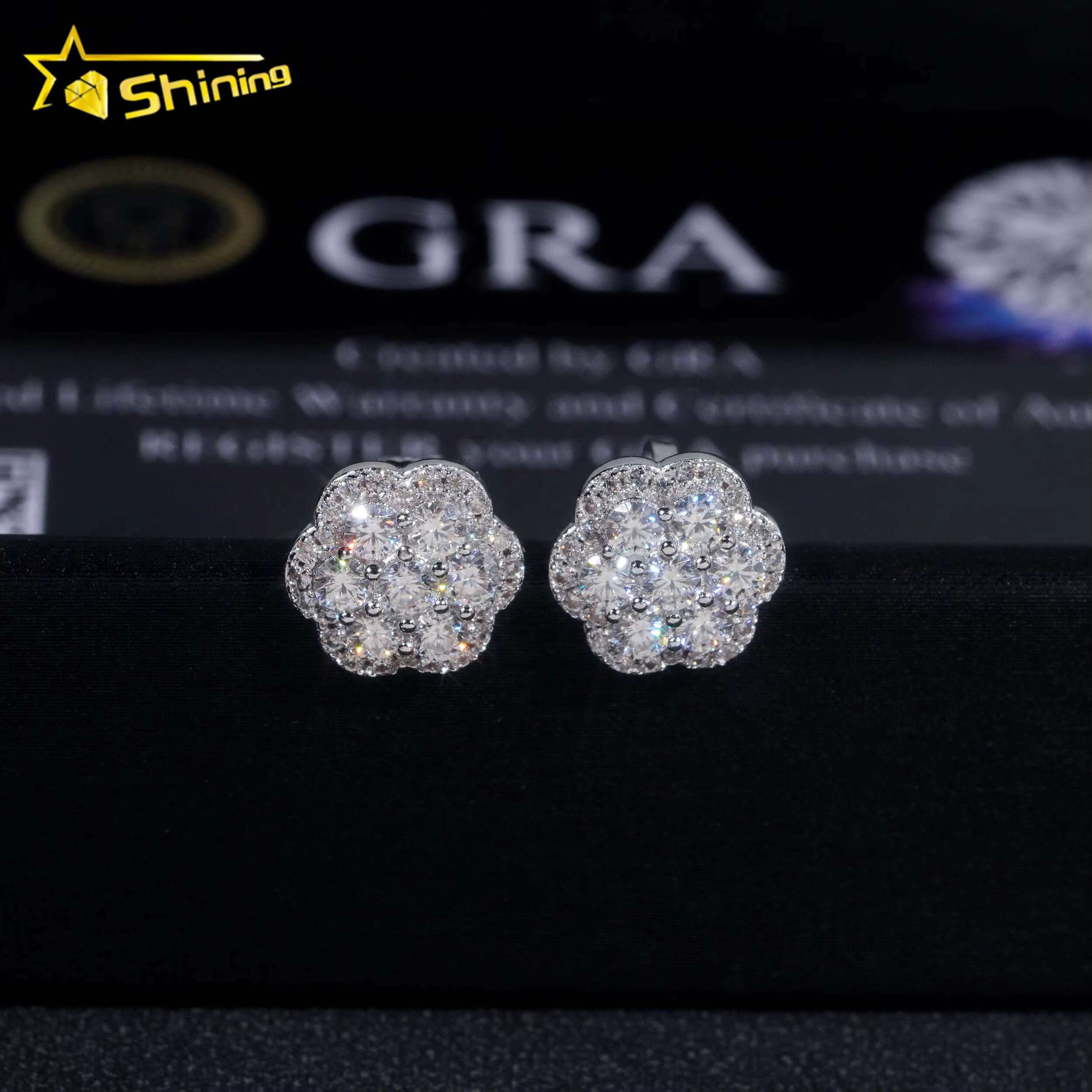 New Stocks Pass Diamond Tester GRA Certified VVS Diamond 925 Sterling Silver Cluster Moissanite Stud Earrings