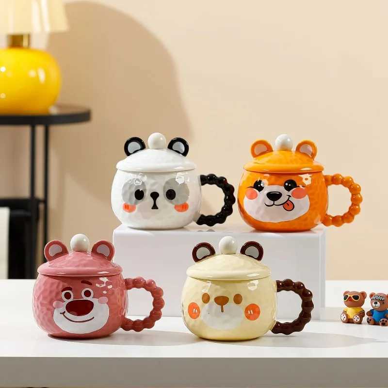 Hot-selling cartoon animal creative cute pets with LIDS ceramic cups birthday gifts for girls with high appearance standards Y251125