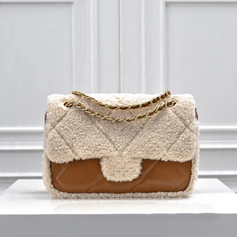 designer flap bag lambswool Teddy hairy chain fur wool crossbody bag luxury shoulder bags vintage wallet handbag designer women fashion brown purse fall winter