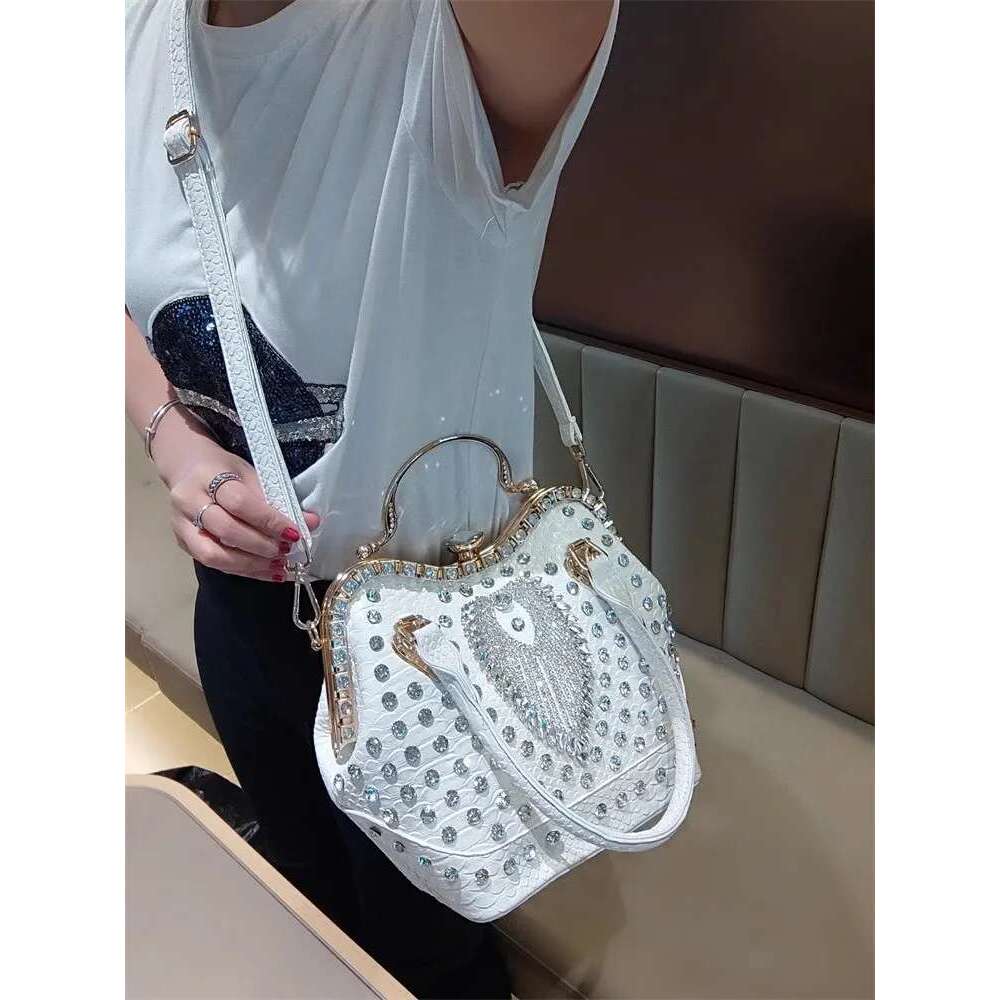 Spring new rivet crystal vertical large-capacity metal buckle handbag banquet dress versatile one-shoulder cross-body women bag