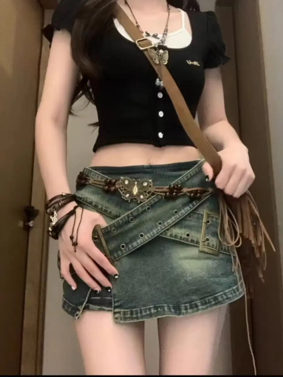 Girl Denim Women Irregular Sexy A-line Hip Short Skirt 250418