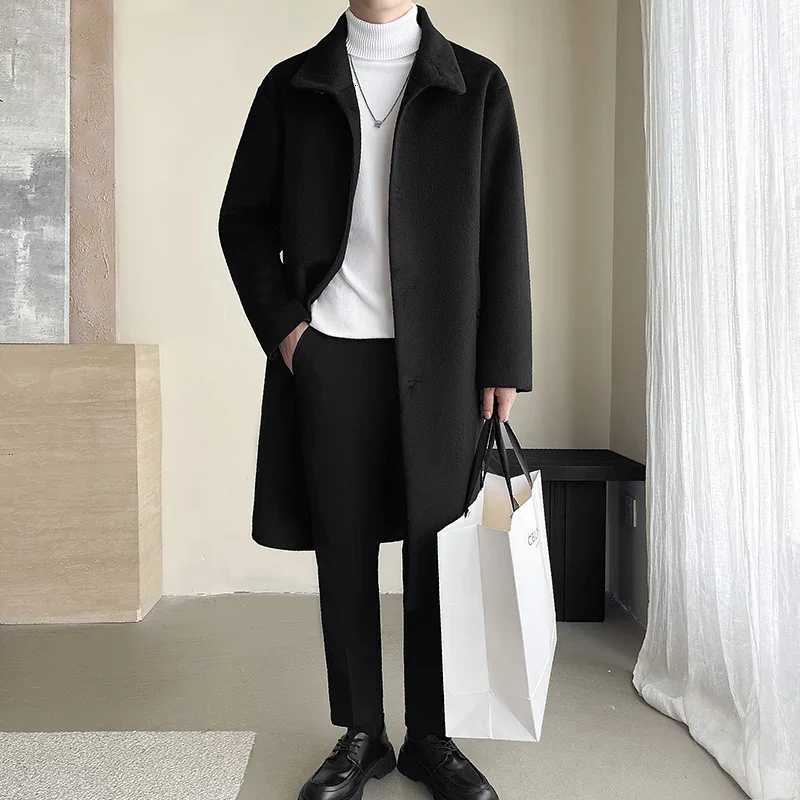 LIBIELIY Autumn Winter Male Wool Blend Coats Fashion Long Business Casual Woolen Outwear Men Turn Down Collar Trench Coat WinbreT251125