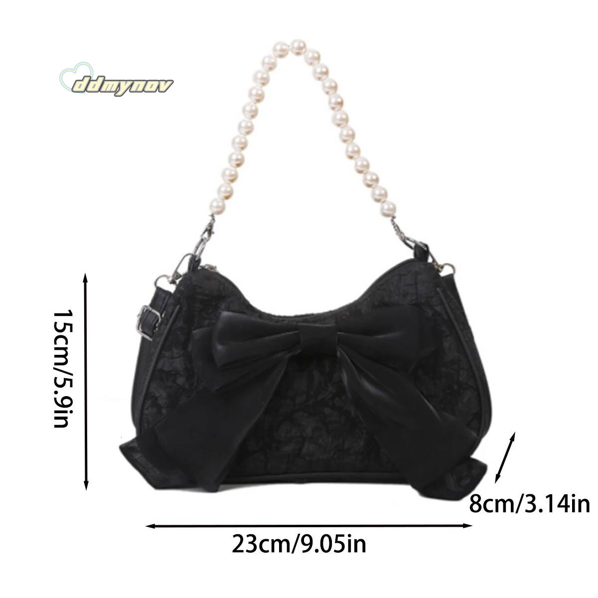 White folds pop retro bow Female Pearl handle New fashion pearl armpit shoulder crossbody bag 1 outfit ddmynov