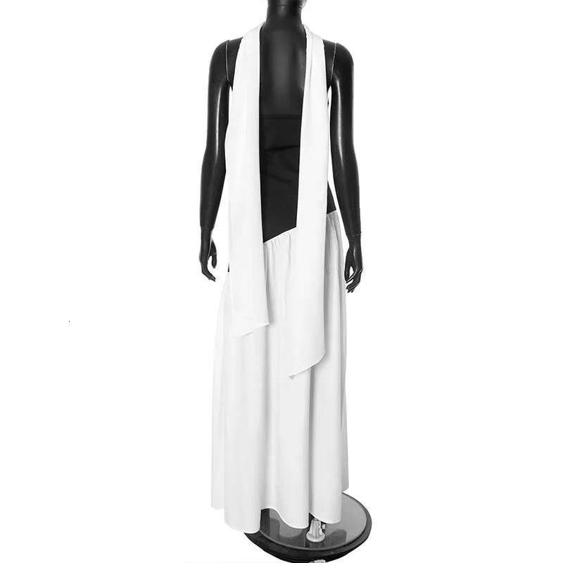 Dongdumaoyi Townlike Maxi Long Dress Pleated A Line Women Spring Summer Patchwork Backless Nightclub Sexy Party Dresses