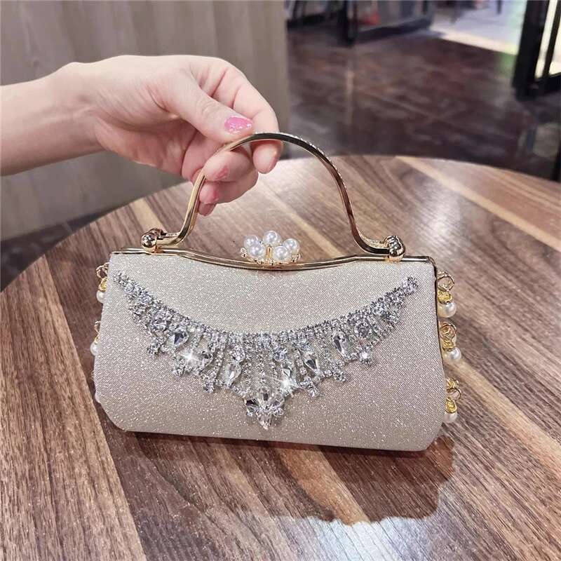 Spring and summer new rhinestone sequin pearl buckle handbag banquet dress versatile one-shoulder cross-body chain women's bag