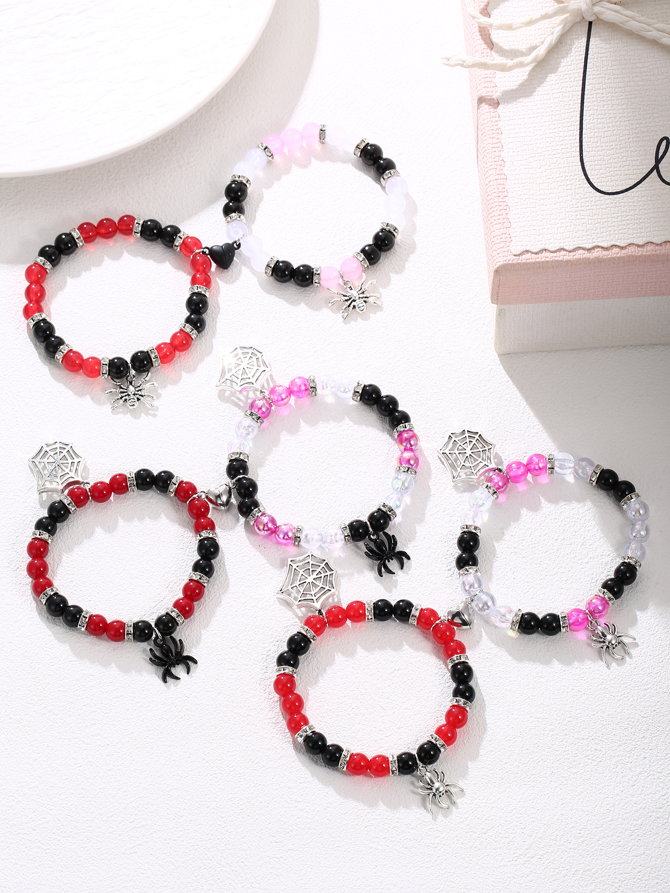 2Pcs Spider and Web Matching Couples Spider Charm BFF Bracelets Couple Bracelets