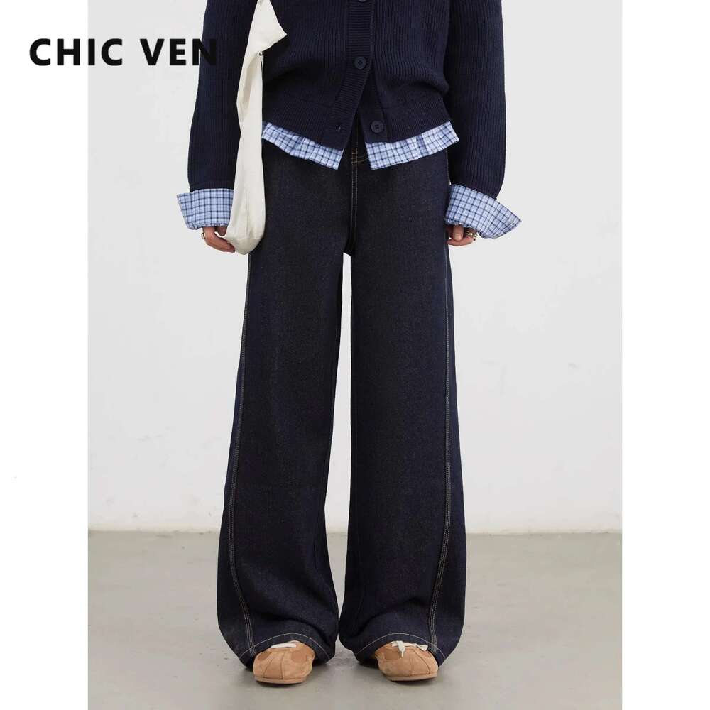 CHIC VEN Women Denim Pants Loose Casual High Waisted Straight Jeans Female Wide Leg Trousers Oversize Autumn Winter 2024