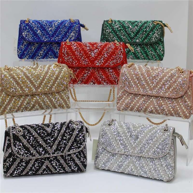Spring and summer new color crystal banquet dress clutch one-shoulder cross-body chain armpit customized women's bag