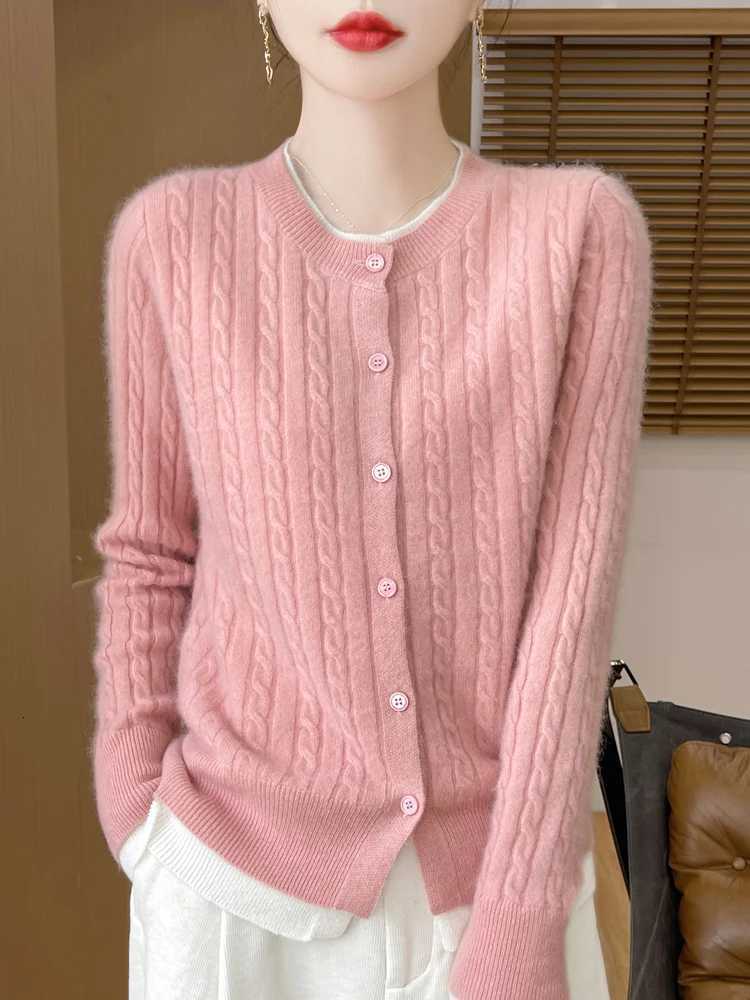 2025 New Fall Winter Wool Cardigan Long Sleeve O-Neck Collar Knitwear Womens Classic Twisted Flower Sweater Fashion Leisure TopT251125
