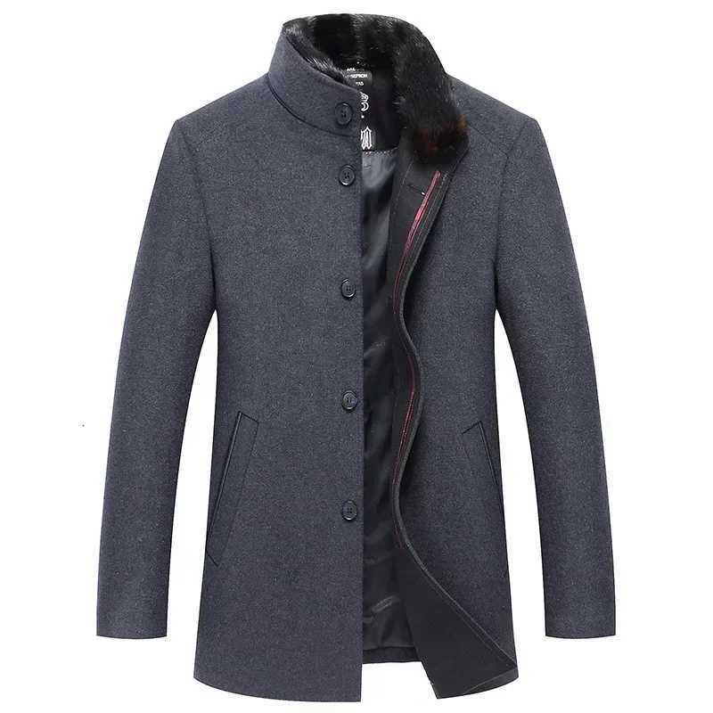 New Winter Men Business Casual Woolen Blends Fur Collar Male Cashmere Trench Coats High Quality Overcoats Warm Jackets Size 3XLT251125